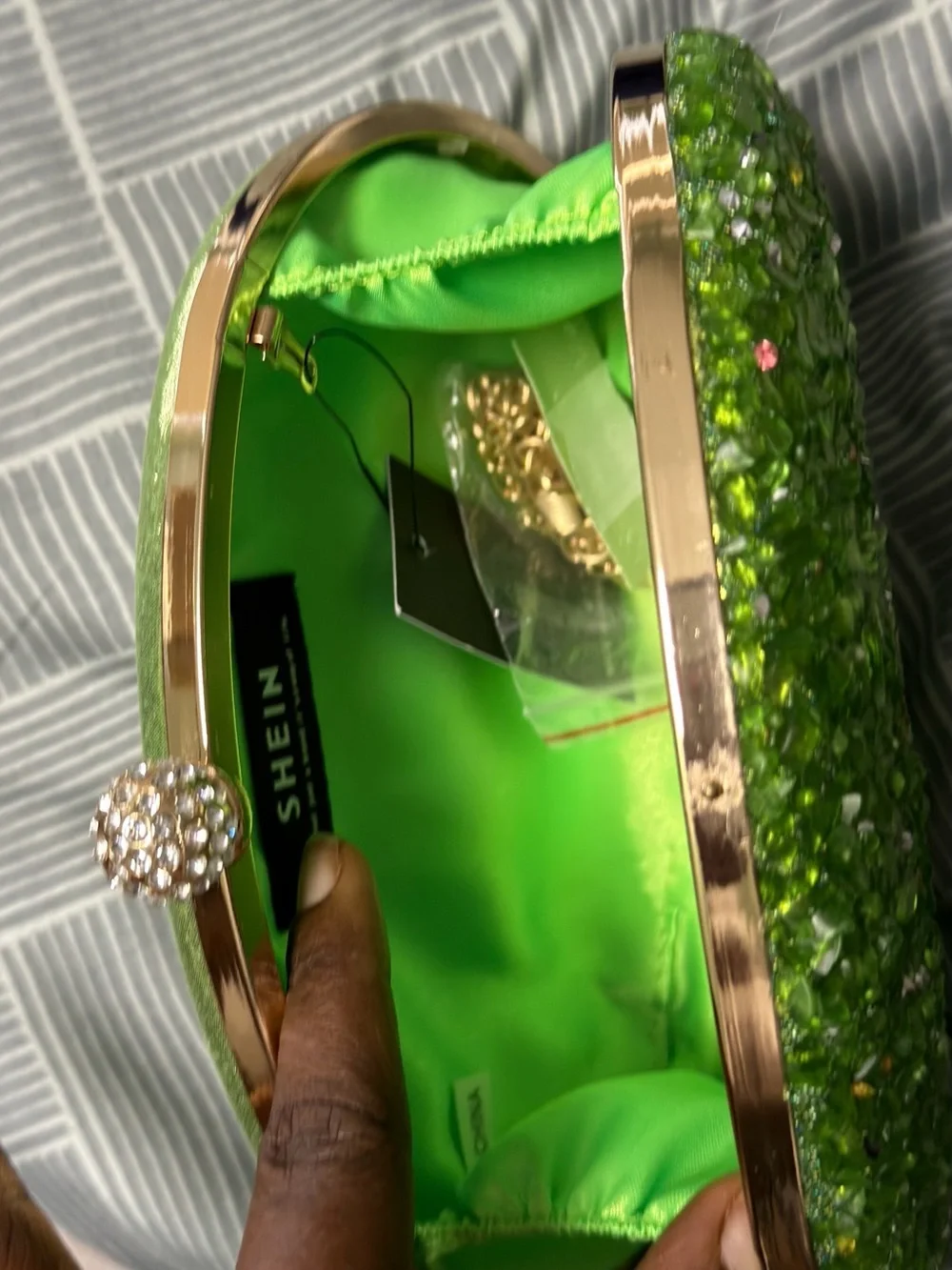 Green Beaded Crystal Oval Clutch
